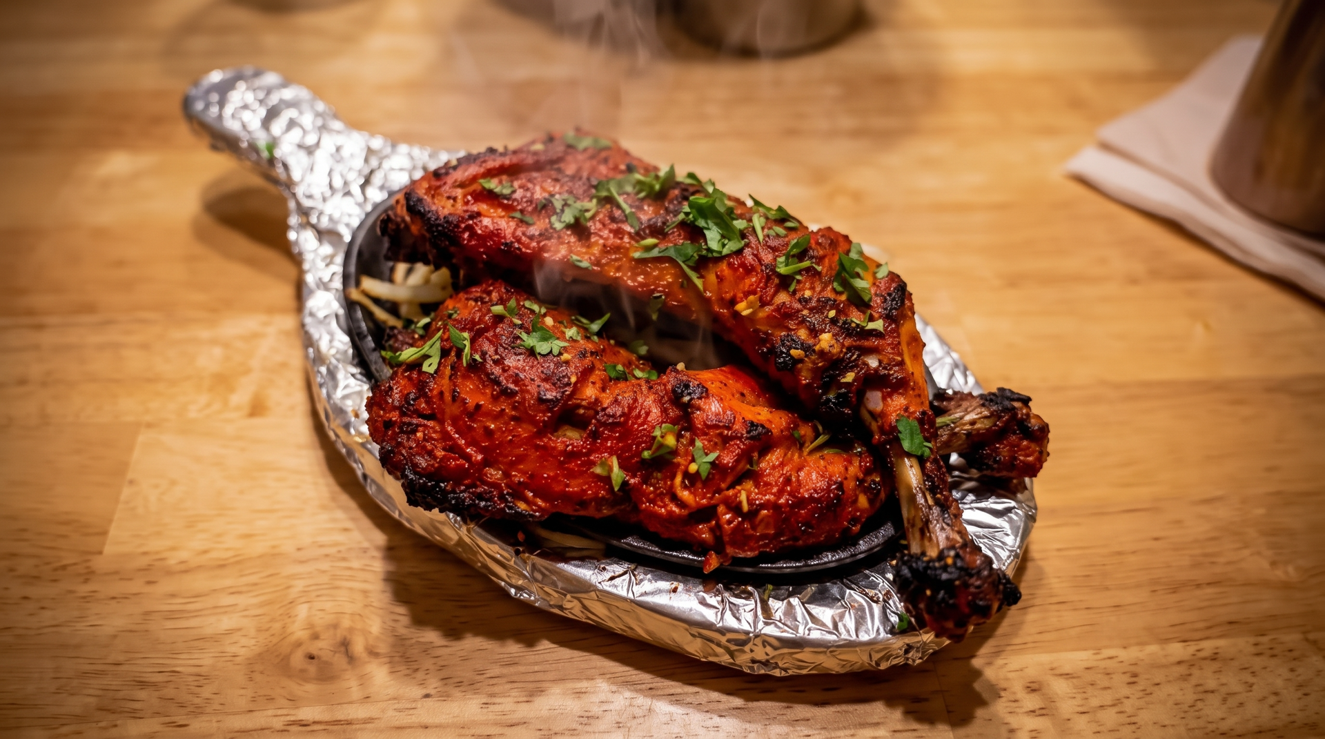 It arrives at the table still sizzling